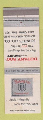 Matchbook Cover - Botany 500 Men's Clothes Schmitt's Beatrice NE