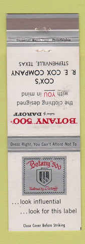 Matchbook Cover - Botany 500 Men's Clothes Cox's Stephenville TX WEAR