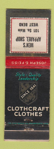 Matchbook Cover - Clothcraft Men's Clothes West Bend WI WEAR