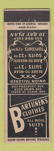 Matchbook Cover - Bartunek's Men's Clothes Cleveland OH