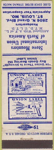 Matchbook Cover - Stove Mounters Union Label St Louis MO