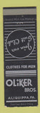 Matchbook Cover - Oliker Bros Men's Clothes Aliquippa PA