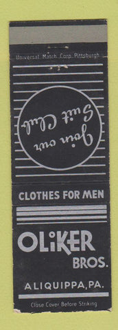 Matchbook Cover - Oliker Bros Men's Clothes Aliquippa PA