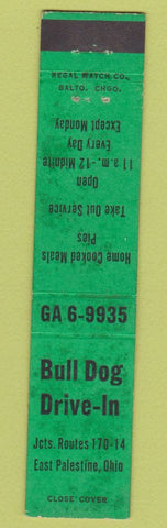 Matchbook Cover - Bull Dog Drive In Restaurant East Palestine OH WORN 12 Strike