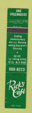 Matchbook Cover - Rick's Cafe South Miami FL 12 Strike