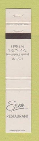 Matchbook Cover - Encore Restaurant Toronto ON 12 Strike