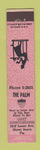 Matchbook Cover - The Palm Restaurant Miami Beach FL ADVANCE 12 Strike