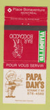 Matchbook Cover - Papa Dan's Restaurant Bocaccio Bar Montreal QC 30 Strike