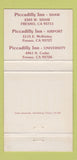 Matchbook Cover - Piccadilly Inn Hotels Fresno CA 30 Strike