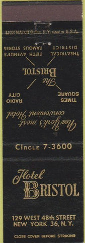 Matchbook Cover - Hotel Bristol New York City NY