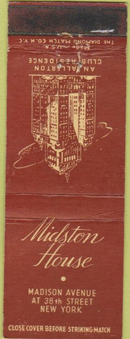 Matchbook Cover - Midston House Hotel New York City NY
