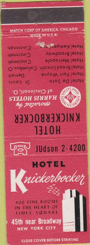 Matchbook Cover - Hotel Knickerbocker New York City NY