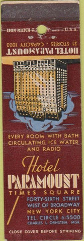 Matchbook Cover - Hotel Paramount New York City NY