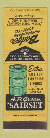 Matchbook Cover - Badger Firebrick and Supply AP Green Sairset Milwaukee WI