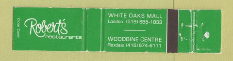 Matchbook Cover - Robert's Restaurants London Rexdale ON WEAR 12 Strike