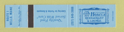 Matchbook Cover - Henri's Restaurant Lounge Wells ME 12 Strike