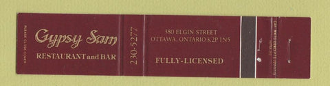 Matchbook Cover - Gypsy Sam Restaurant Ottawa ON 12 Strike