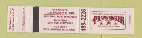 Matchbook Cover - Prawnbroker Restaurant Seafood Fort Myers FL 12 Strike