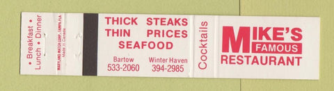 Matchbook Cover - Mike's Famous Restaurant Bartow Winter Haven FL 12 Strike