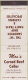 Matchbook Cover - Moe's Corned Beef Celler Chicago IL