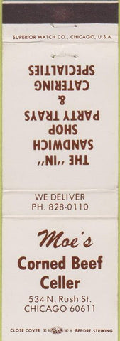 Matchbook Cover - Moe's Corned Beef Celler Chicago IL