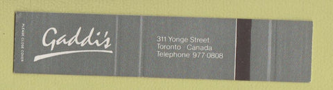 Matchbook Cover - Gaddi's Restaurant Toronto ON SAMPLE 12 Strike