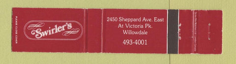 Matchbook Cover - Swirler's Restaurant Willowdale ON 12 Strike