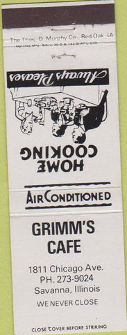 Matchbook Cover - Grimm's Cafe Savanna IL