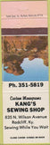 Matchbook Cover - Kang's Sewing Shop Radcliffe KY