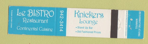 Matchbook Cover - Le Bistro Restaurant Winnipeg MB WEAR 12 Strike