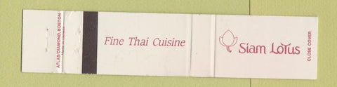 Matchbook Cover - Siam Lotus Thai Restaurant Norwood MA 12 Strike