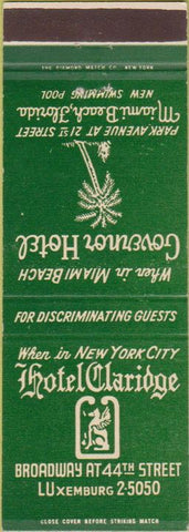 Matchbook Cover - Hotel Claridge Miami Beach FL