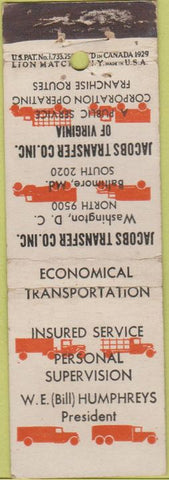 Matchbook Cover - Jacobson Transfer Trucking Baltimore MD