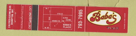 Matchbook Cover - Bab's Place Brampton ON 12 Strike