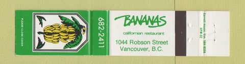 Matchbook Cover - Bananas Restaurant Vancouver BC 12 Strike