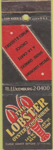 Matchbook Cover - Lobster Oyster Chop House New York City NY