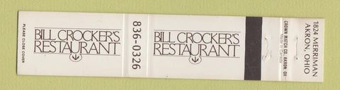 Matchbook Cover - Bill Crocker's Restaurant Akron OH 12 Strike