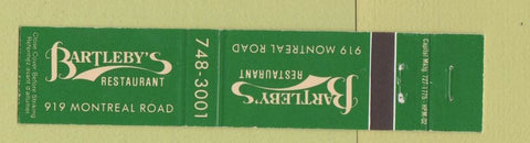 Matchbook Cover - Bartleby's Restaurant Montreal? 12 Strike