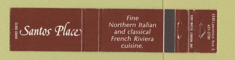 Matchbook Cover - Santos Place Italian Restaurant 12 Strike