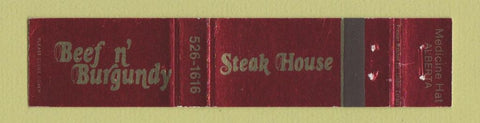 Matchbook Cover - Beef n Burgundy Steak House Medicine Hat AB 12 Strike