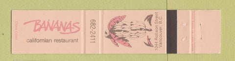 Matchbook Cover - Bananas Restaurant Vancouver BC WEAR 12 Strike
