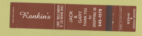 Matchbook Cover - Rankin's Hamilton ON restaurant 12 Strike