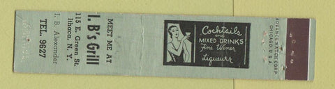 Matchbook Cover - IB's Grill Ithaca NY ADVANCE 12 Strike
