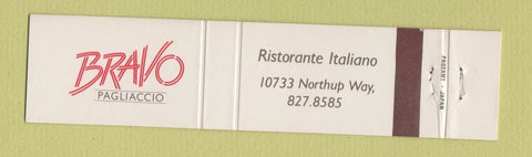 Matchbook Cover - Bravo Pagliaccio Italian Bellevue? WA? 12 Strike