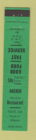 Matchbook Cover - Anchor Drive In Restaurant Altoona PA GREEN 12 Strike