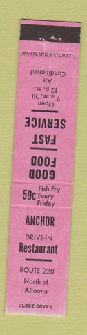 Matchbook Cover - Anchor Drive In Restaurant Altoona PA PINK 12 Strike