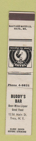 Matchbook Cover - Buddy's Bar Troy NY SAMPLE WEAR 12 Strike