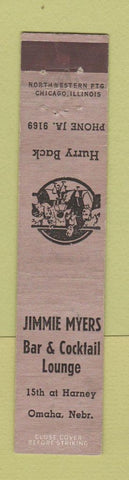 Matchbook Cover - Jimmie Myers Bar Omaha NE  12 Strike
