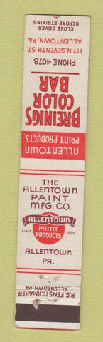 Matchbook Cover - Breinigs Color Bar Allentown Paint Allentown PA 12 Strike