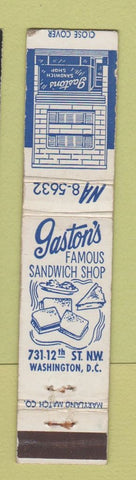 Matchbook Cover - Gaston's Sandwich Shop Washington DC WEAR 12 Strike